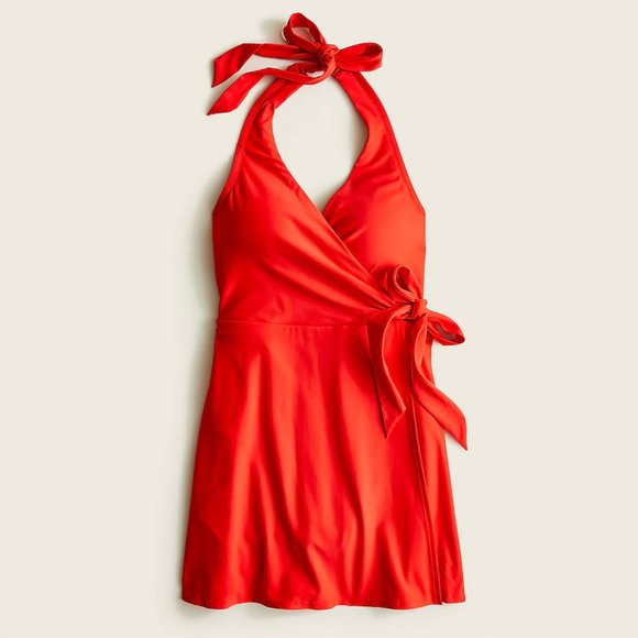 J. Crew Other - J. Crew Halter Wrap Swim Dress Swimsuit in Cerise Red Sz. 24 NWT